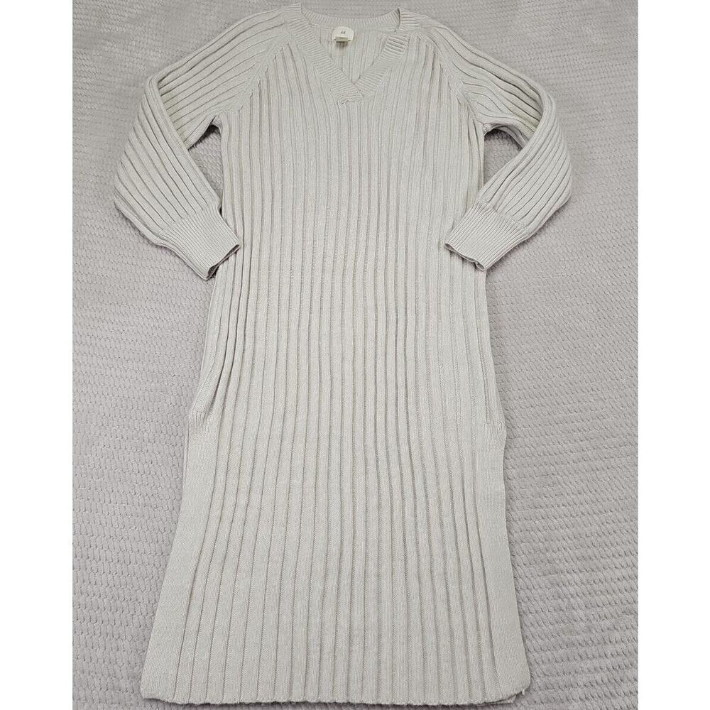 H&M Sweater Dress Womens Small Midi Length Vneck Ribbed Side Slits